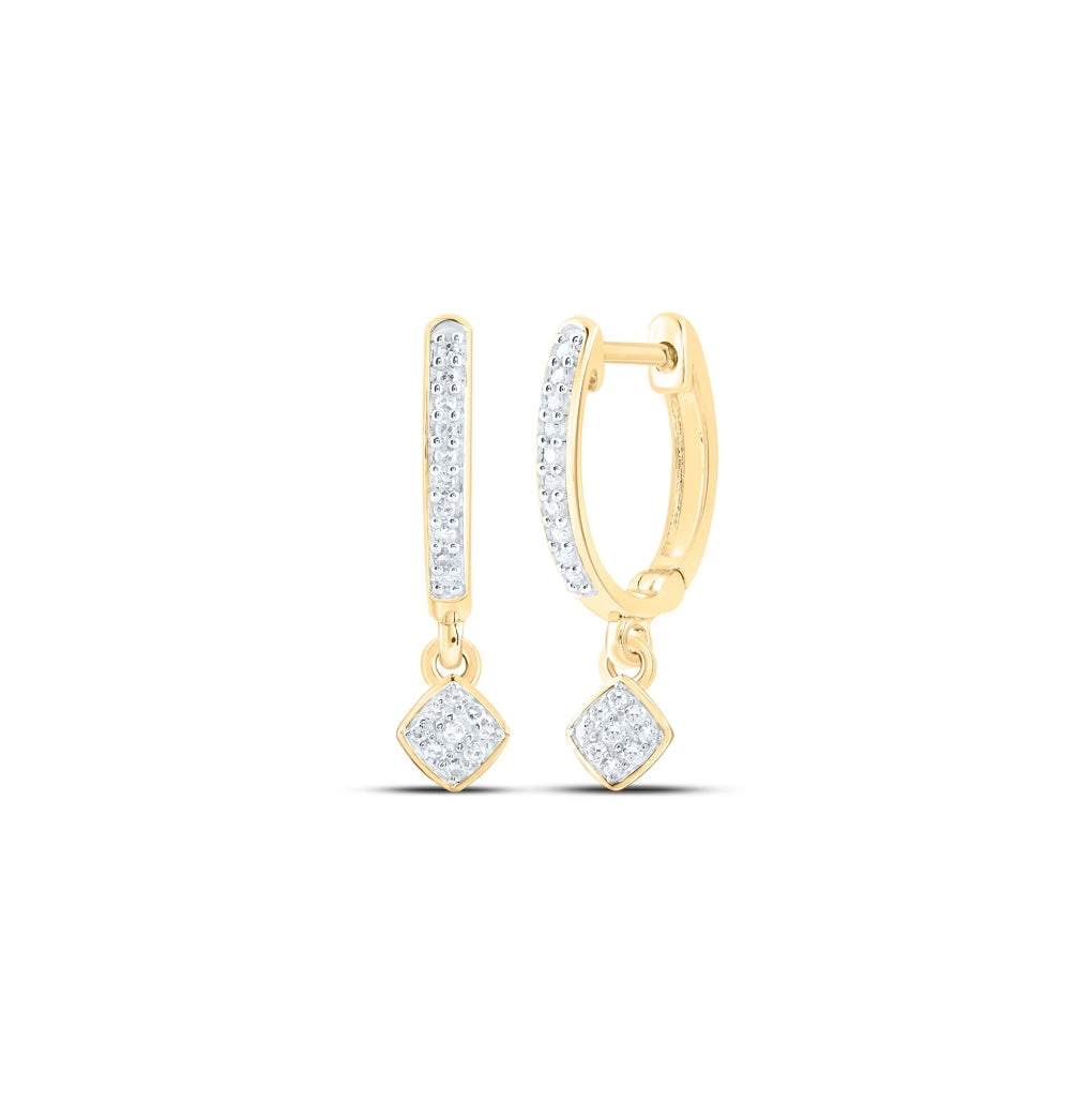 10K White Or Yellow Or Rose Gold Womens Round Diamond Hoop Dangle Earrings