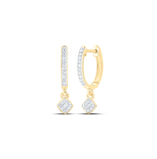10K White Or Yellow Or Rose Gold Womens Round Diamond Hoop Dangle Earrings