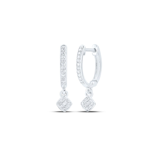 10K White Gold Womens Round Diamond Hoop Dangle Earrings 1/6 Cttw