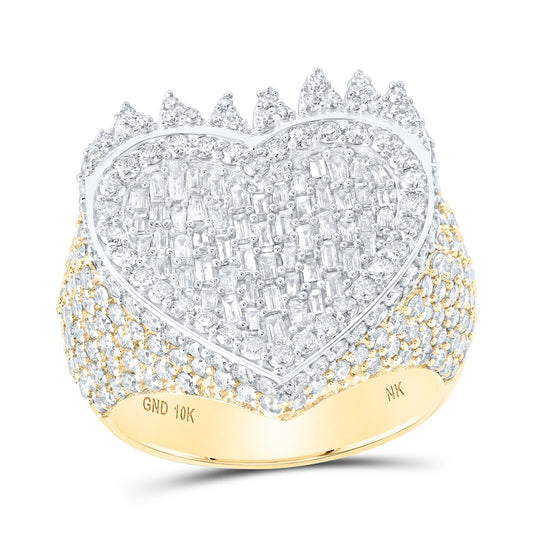 10K Yellow Gold Womens Baguette Diamond Heart Ring 3 Cttw, Womens Size: 5-10
