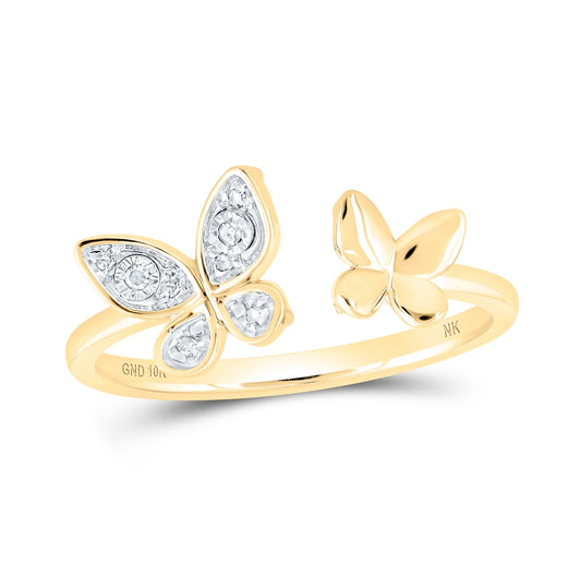 10K White Or Yellow Or Rose Gold Womens Round Diamond Butterfly Ring , Womens Size: 5-10