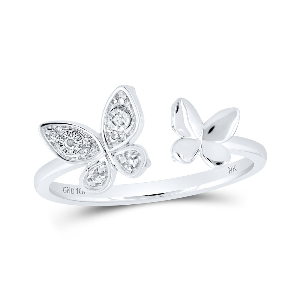 10K White Or Yellow Or Rose Gold Womens Round Diamond Butterfly Ring , Womens Size: 5-10