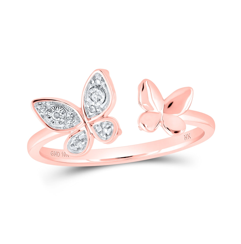 10K White Or Yellow Or Rose Gold Womens Round Diamond Butterfly Ring , Womens Size: 5-10