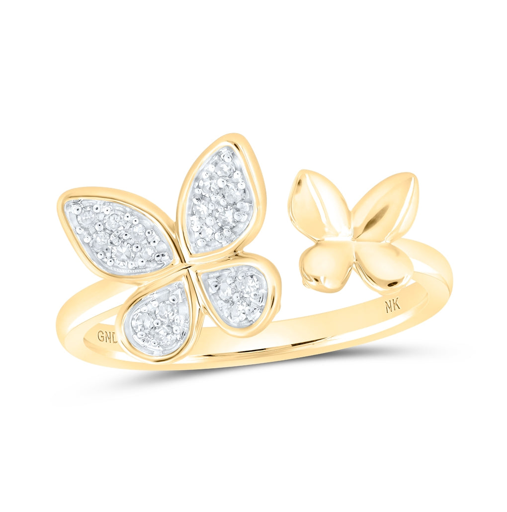 10K White Or Yellow Or Rose Gold Womens Round Diamond Butterfly Ring , Womens Size: 5-10