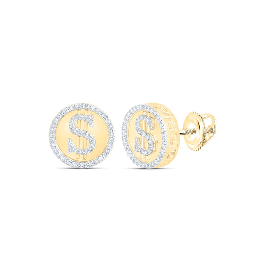 10K Yellow Gold Round Diamond Dollar Sign Cluster Earrings 1/2 Cttw
