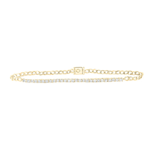 10K White Or Yellow Or Rose Gold Womens Round Diamond Single Row Fashion Bracelet