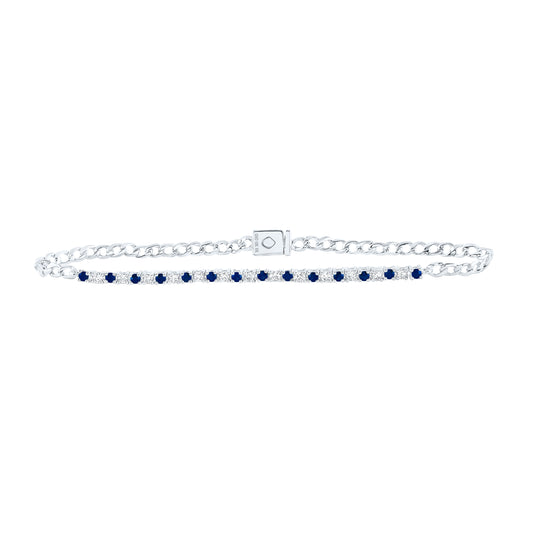 10kt White Gold 1/3ctw Diamond Nk 3/8ct Sapphire Bracelet (7 Inch)