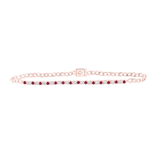 10K Rose Gold Womens Round Ruby Diamond Tennis Bracelet 1 Cttw