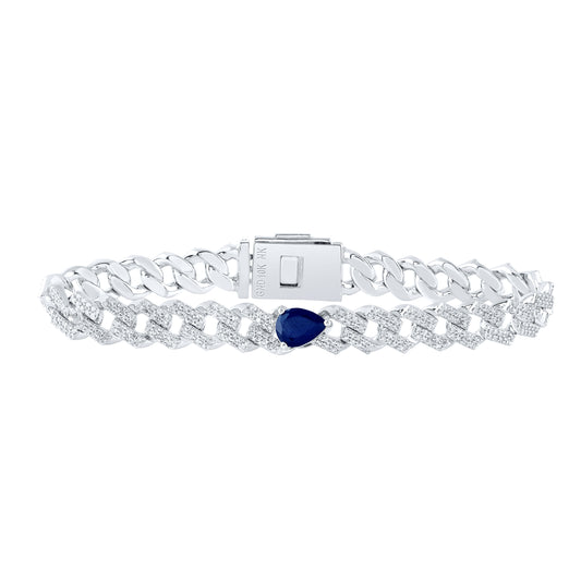 10kt White Gold 2 3/8ctw Diamond Nk 8x6mm Sapphire Bracelet (7 Inch)