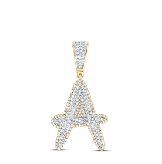 10K Two-tone Gold Mens Round Diamond Initial Letter Charm Pendant