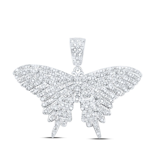 Sterling Silver Womens Round Diamond Butterfly Pendant 3/4ctw