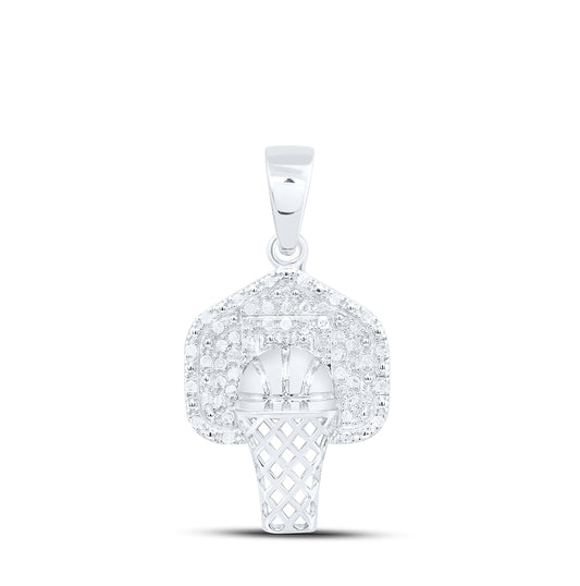 Sterling Silver Womens Round Diamond Basketball Hoop Fashion Pendant 1/3ctw