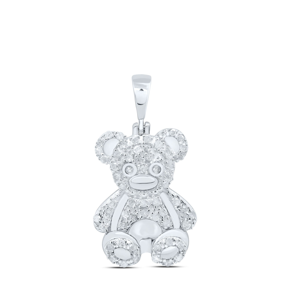 Sterling Silver 3/8ctw Dia P4 Gift Teddy Bear Pendant