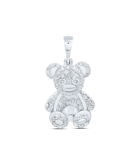 Sterling Silver 3/8ctw Dia P4 Gift Teddy Bear Pendant
