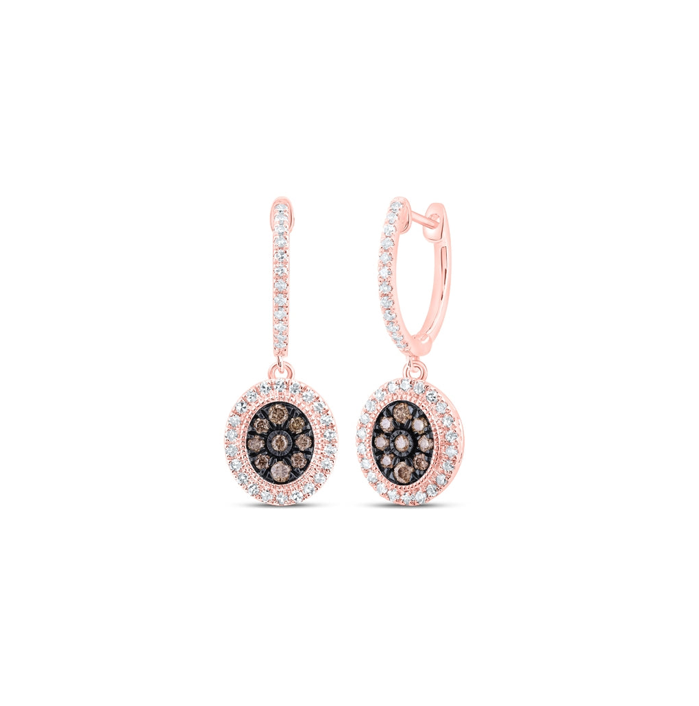 10K Yellow Or Rose Gold Womens Round Brown Diamond Oval Dangle Earrings