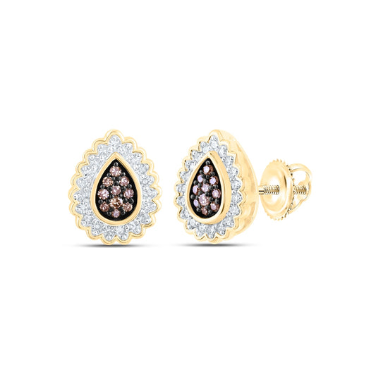 10K Yellow Or Rose Gold Womens Round Brown Diamond Teardrop Earrings