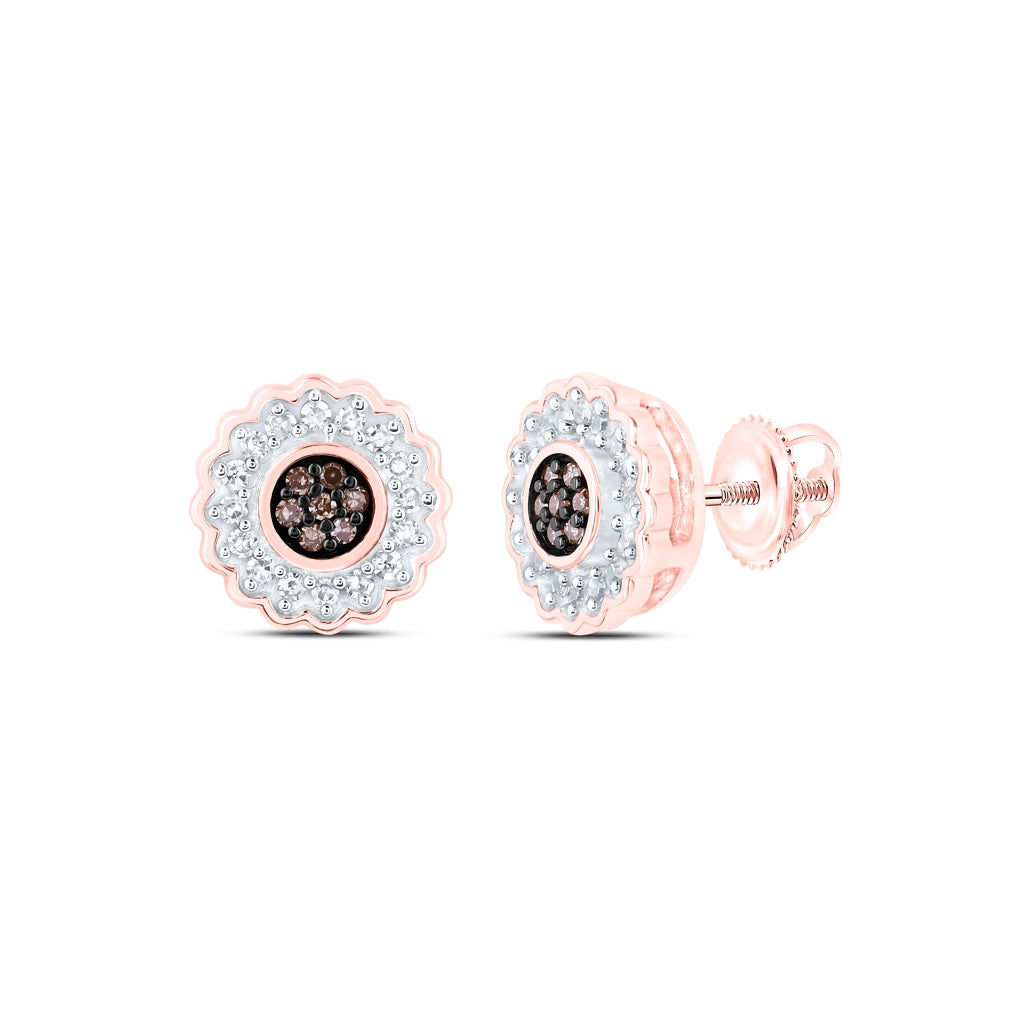 10K Yellow Or Rose Gold Womens Round Brown Diamond Circle Earrings