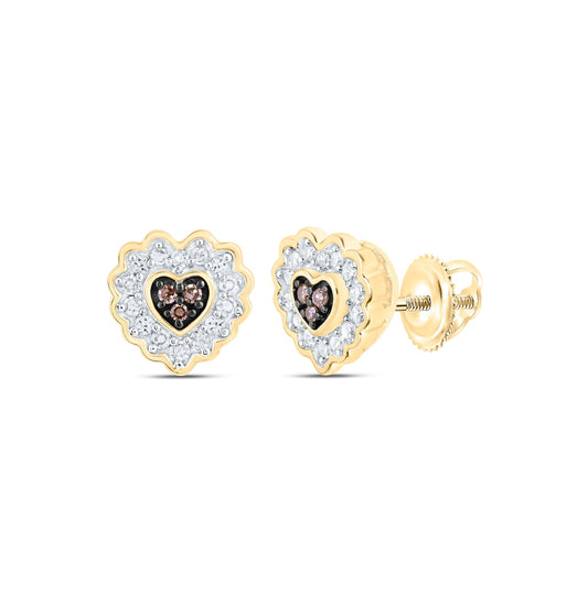 10kt Yellow Gold 1/6ctw Diamond Nk Cognac Heart Earring