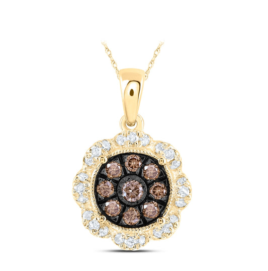 10K Yellow Or Rose Gold Womens Round Brown Diamond Cluster Pendant
