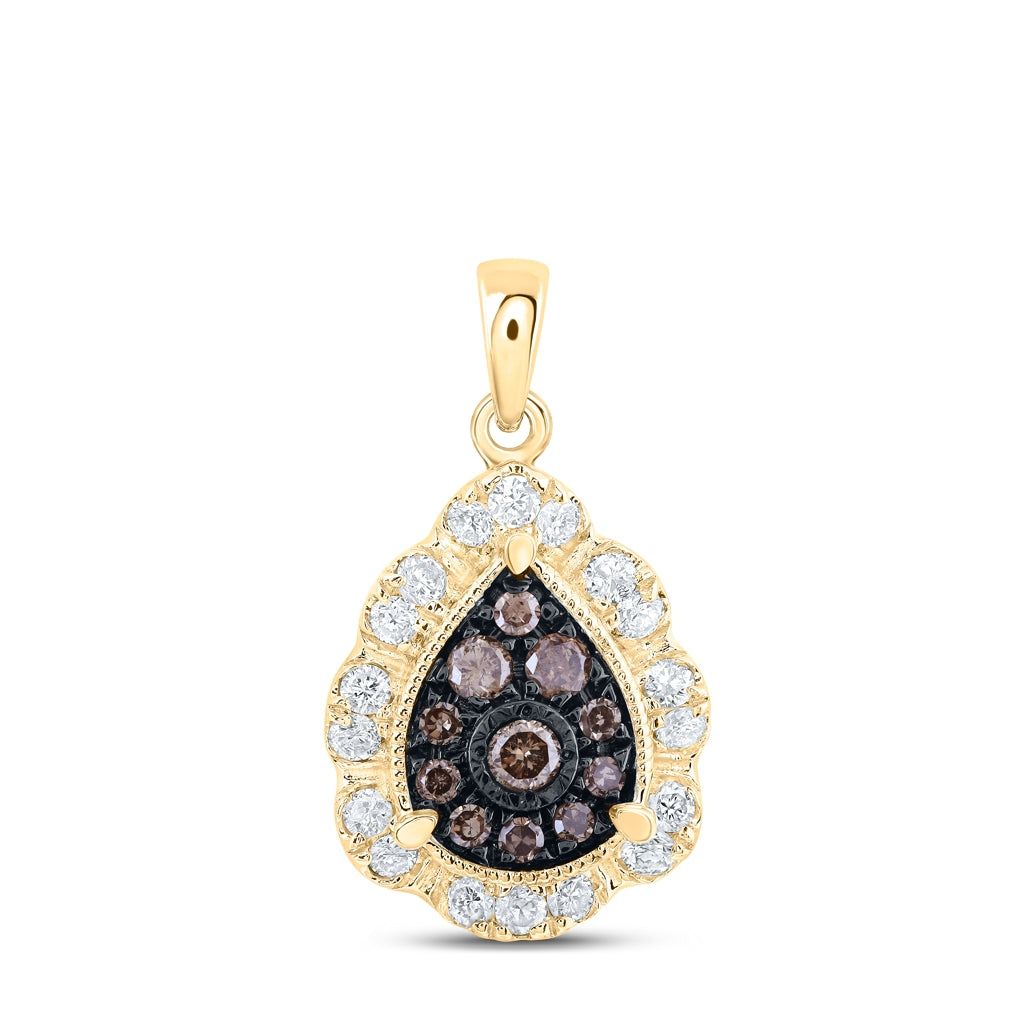 10K Yellow Or Rose Gold Womens Round Brown Diamond Teardrop Pendant