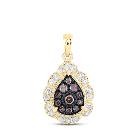 10K Yellow Or Rose Gold Womens Round Brown Diamond Teardrop Pendant