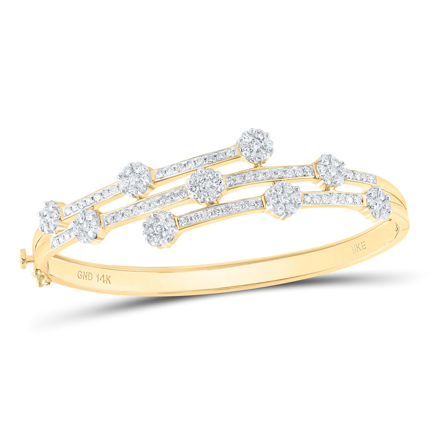 14kt Yellow Or White Gold 2 5/8 Ctw Diamond Nke Flower Bangle