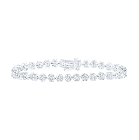 14kt White Gold 4 Ctw Diamond Nke Flower Bracelet (7 Inch)