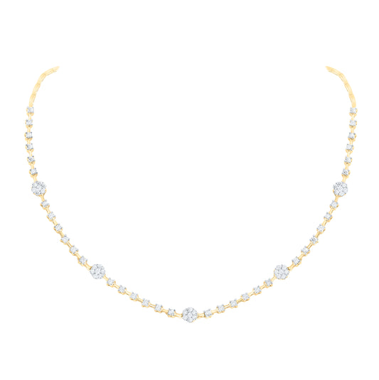 14K White Or Yellow Gold Womens Round Diamond 16-inch Flower Cluster Necklace