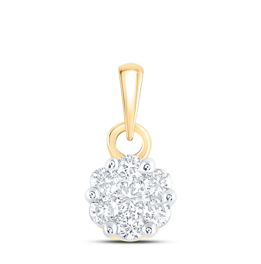 10kt Yellow Or White Gold 1/4ctw Diamond Nk Flower Fashion Pendant
