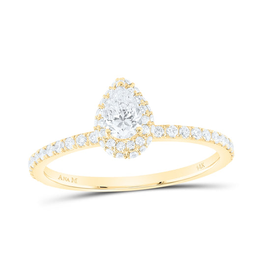 14K Yellow Or White Gold 5/8ctw Diamond Ana M 1/3ct-cpear Engagement Single Halo Ring