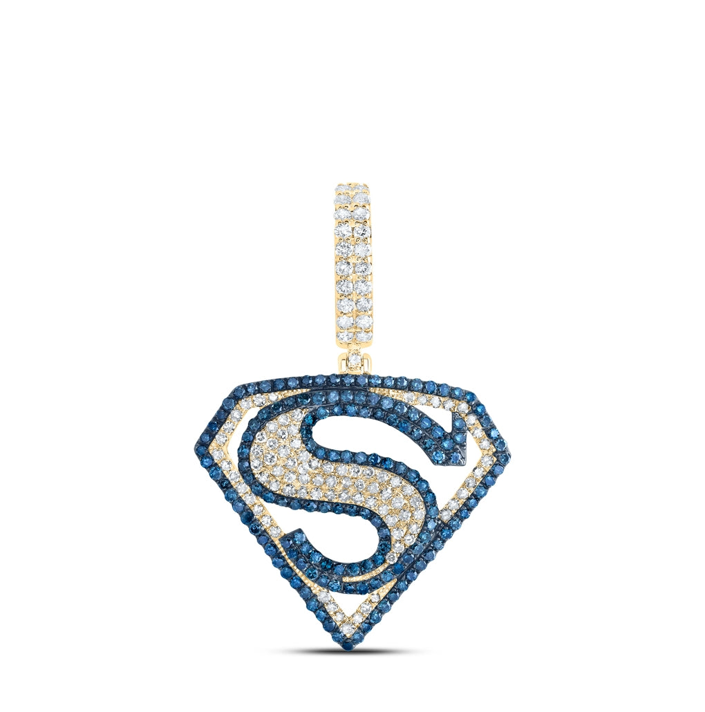 10kt Yellow Gold 1 5/8ctw Dia Nk Superman Logo Men's Charm