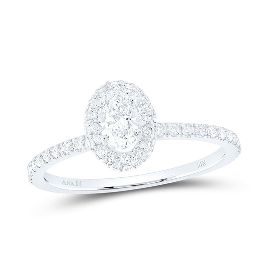 14kt White Gold 3/4ctw Diamond Ana M 1/3ct-cov Single Halo Engagement Ring
