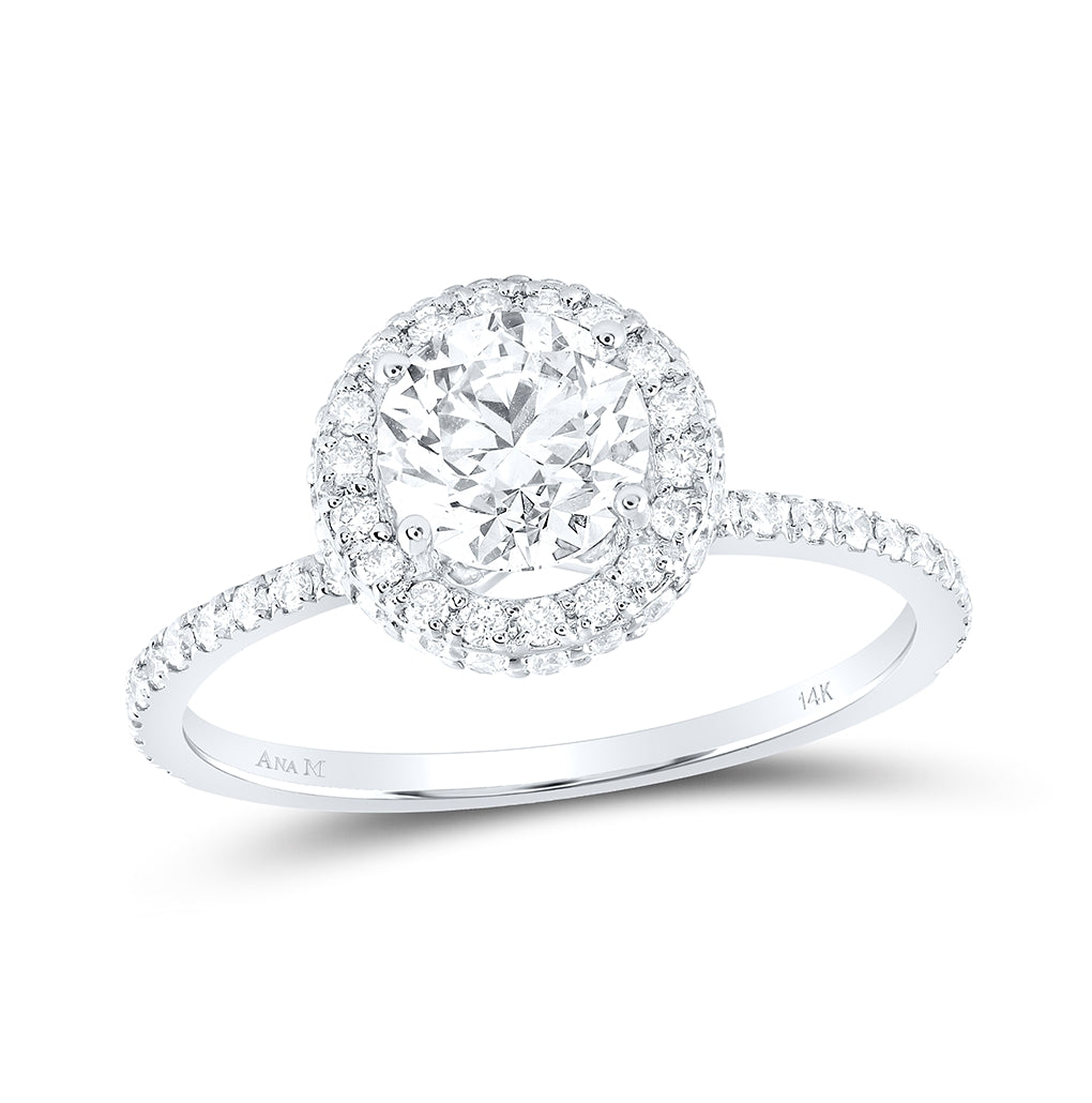 14kt White Gold 1 1/2ctw Diamond Ana M 1ct-crd Engagement Single Halo Ring