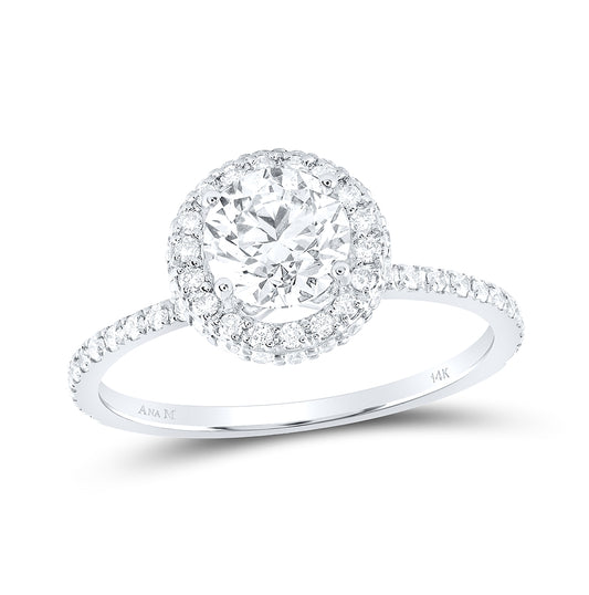 14kt White Gold 1 1/2ctw Diamond Ana M 1ct-crd Engagement Single Halo Ring
