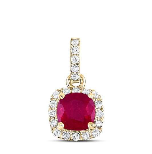 14kt Yellow Gold 1/10ctw Diamond Ana M 5 Mm Ruby Natural Gem Pendant