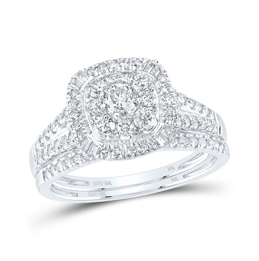 10kt White Gold 1ct. Diamond Nk 1/5ct-crd Duoble Halo Bridal Set