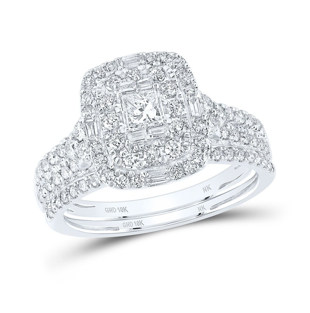 10K Yellow Or White Gold 1ctw Diamond Nk 1/5ct-cpr Bridal Set Double Halo