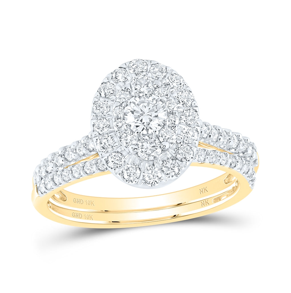 10K Yellow Or White Gold 1ctw Diamond Nk 1/5ct-crd Bridal Set Double Halo