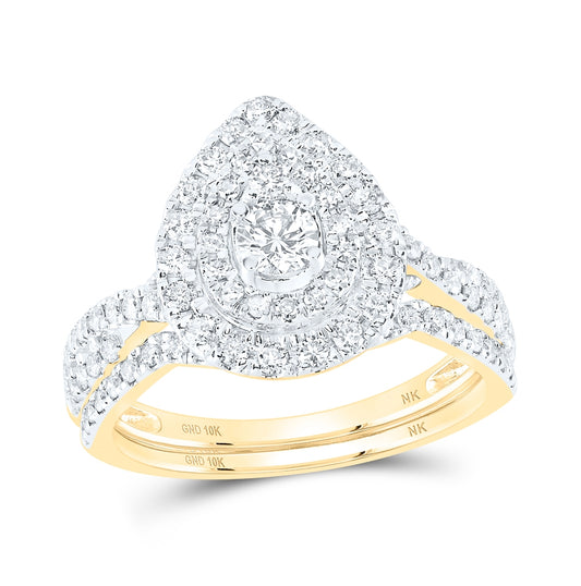 10K Yellow Or White Gold 1ctw Diamond Nk 1/5ct-crd Bridal Set Double Halo