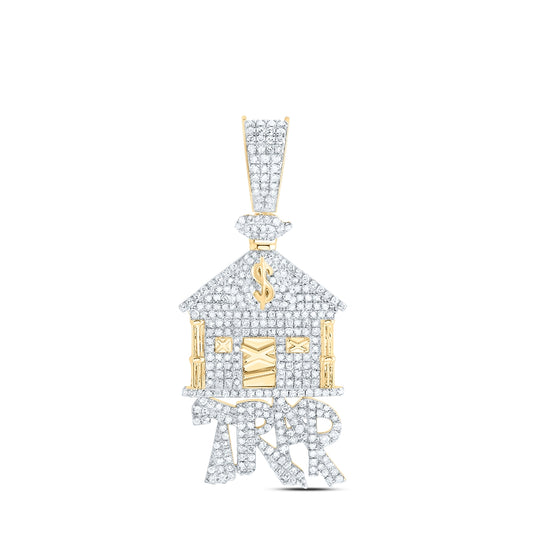 10kt Yellow Gold 1 1/2ctw Diamond Nk Trap House Mens Charm