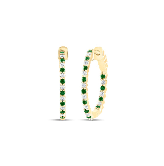 10kt Yellow Or White Gold 1/2ctw Diamond Cn 1/2ct Emerald Natural Gem Hoop Earring
