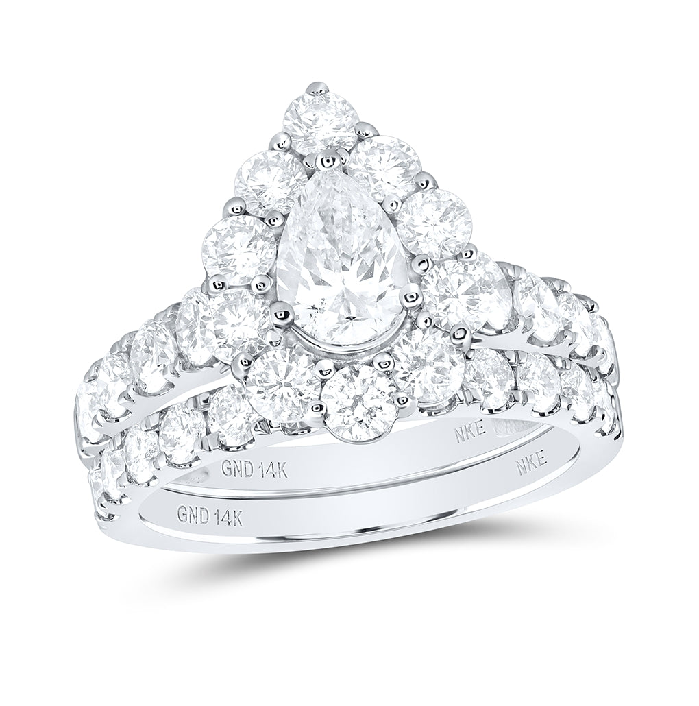 14kt White Gold 3ctw Diamond Nke 3/4ct-cpear Bridal Set Single Halo Nicole's Dream Collection