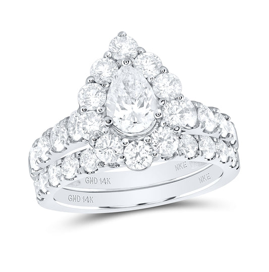 14kt White Gold 3ctw Diamond Nke 3/4ct-cpear Bridal Set Single Halo Nicole's Dream Collection