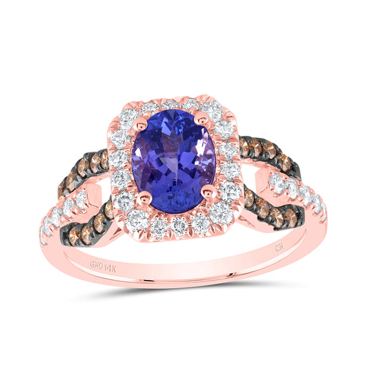 14kt Rose Gold 3/4ctw Diamond Ana M 8x6mm-tanz Ov Natural Gem Ring