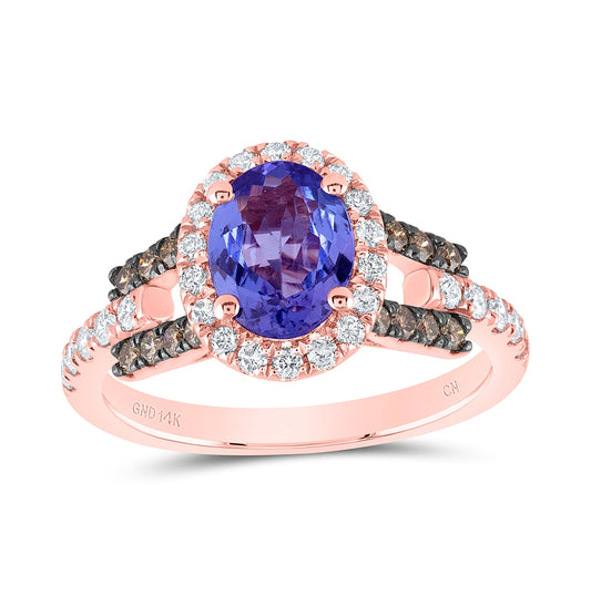 14kt Rose Gold 5/8ctw Diamond Ana M 8x6mm-tanz Ov Natural Gem Ring