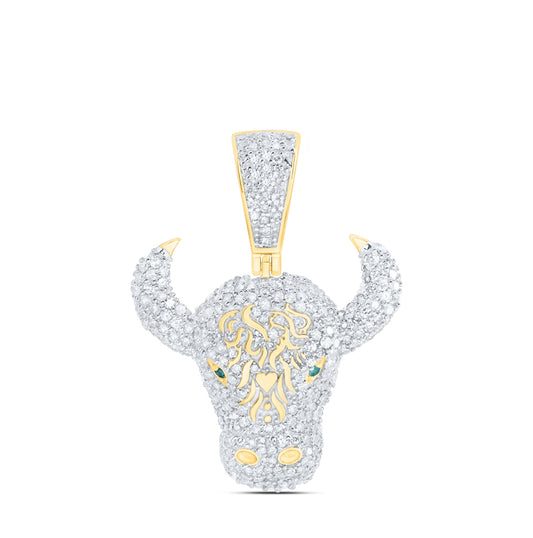 10kt Yellow Gold 1 1/5ctw Diamond Nk Mens Bull Charm