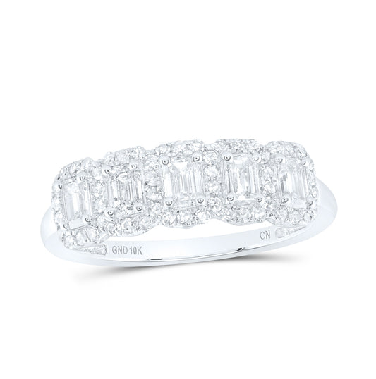 10kt White Gold 1ctw Diamond Cn Emerald Dia Anniversary Fashion Band