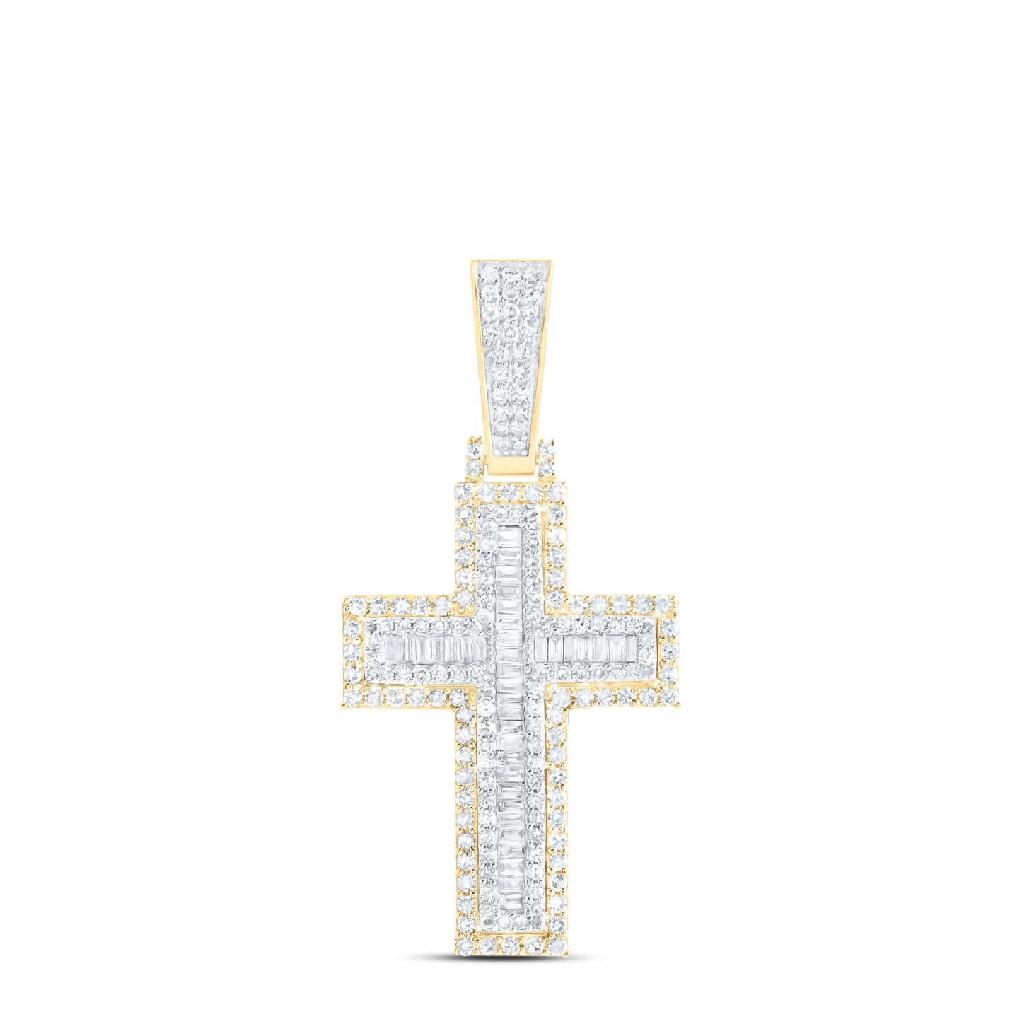 10kt Yellow Gold 1 3/8 Ctw Diamond Nk Cross Mens Charm