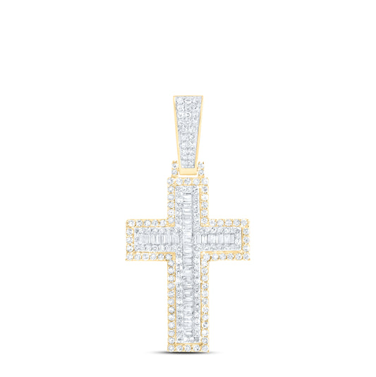 10kt Yellow Gold 1 3/8 Ctw Diamond Nk Cross Mens Charm