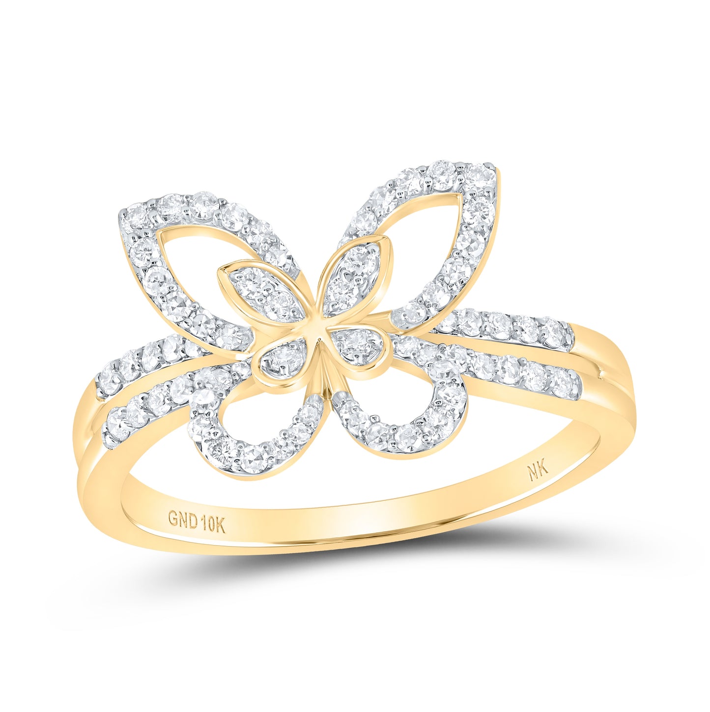 10kt Yellow Or White Or Rose Gold 1/3 Ctw Dia Nk Butterfly Fashion Ring